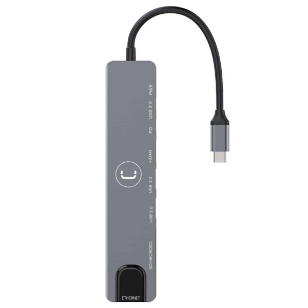 Hub Unno Tekno HB1109SV USB-C 8 puertos 1 HDMI 1 RJ45 2 USB-C 2 USB-A 2 Ranuras micro SD