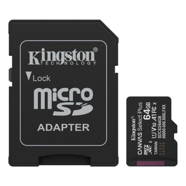 Tarjeta microSD Kingston 64 GB Canvas Select Plus GEN3 Clase 10 Uhs-i U1 V10 A1 100 MB/s