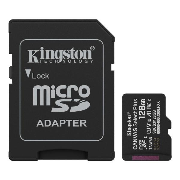 Tarjeta microSD Kingston 128 GB Canvas Select Plus GEN3 Clase 10 Uhs-i U1 V10 A1 150 MB/s