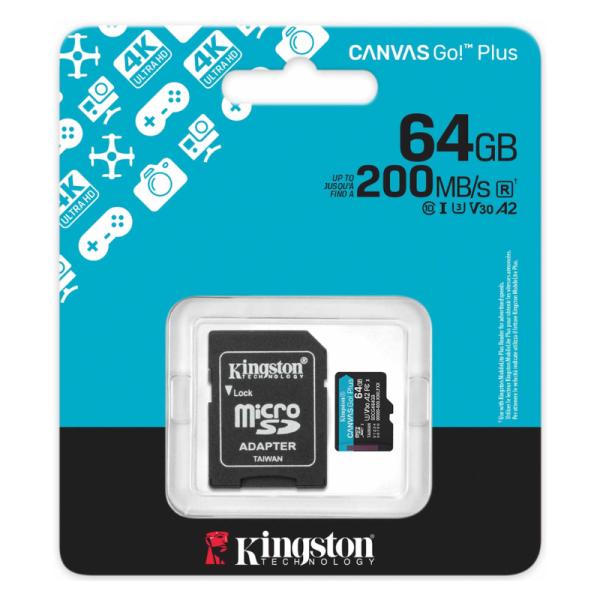 Tarjeta microSD Kingston 64 GB SDCG4/64GB Uhs-i V30 200 MB/s / 100 MB/s para Drones,
