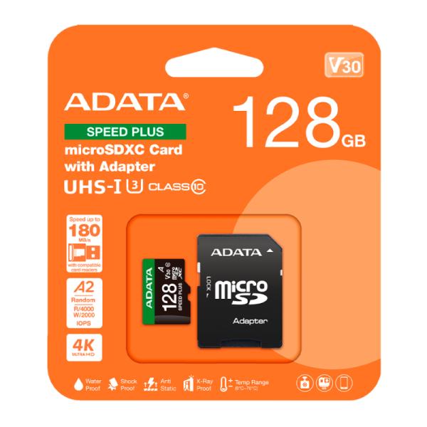 Tarjeta microSD ADATA 128 GB Speed Plus 180/160 MB/s compatible con Drones Nintendo 4K