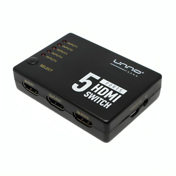 Switch Unno Tekno HB1203BK Switch HDMI 5 puertos 4K 60 Hz no administrable