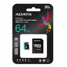 Tarjeta microSD ADATA 64 GB AUSDX64GUI3V30SA2-RA1 Clase 10 100 MB/s 80 MB/s para Cámaras